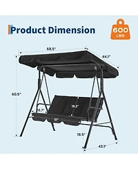 gaomon 3-Person Outdoor Patio Swing Chair with Canopy, Armrests, Breathable Fabric, Porch & Garden Seating, 600 Lbs Capacity
