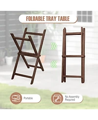 Clihome Solid Teak Wood Folding Tray Table with Removable Top and X-Frame for Patio Garden