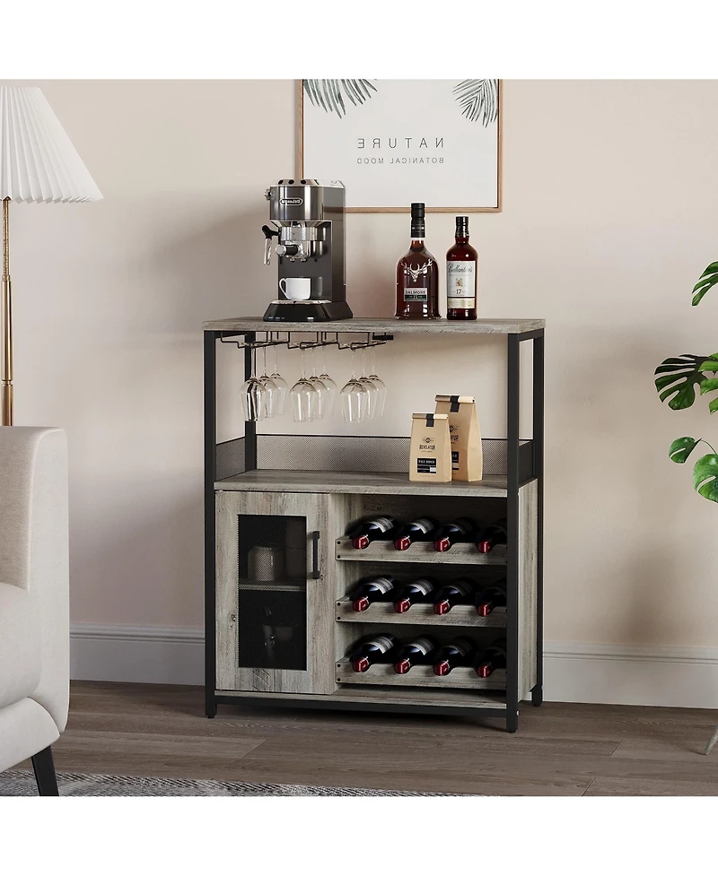 gaomon Wine Bar Rack Cabinet, Adjustable Shelves Coffee Bar Cabinet with Mesh Door and Baffle Design