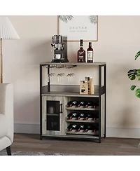gaomon Wine Bar Rack Cabinet, Adjustable Shelves Coffee Bar Cabinet with Mesh Door and Baffle Design
