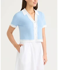 Ellen Tracy Women's Short Sleeve Ric Rac Trims Cardigan