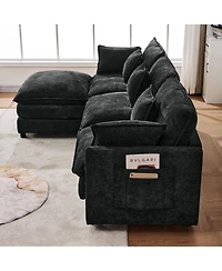 Boyel Living 101.9 Inch Chenille 3-Seater Sofa with Movable Ottoman, Modular Cloud Couch