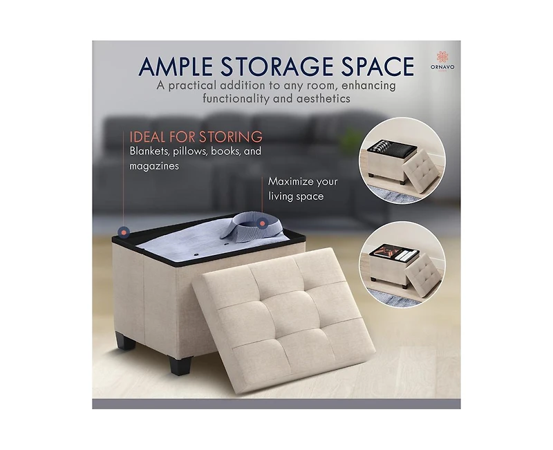 Ornavo Home Small Rectangle Storage Ottoman Foot Stool with Legs