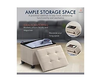 Ornavo Home Small Rectangle Storage Ottoman Foot Stool with Legs