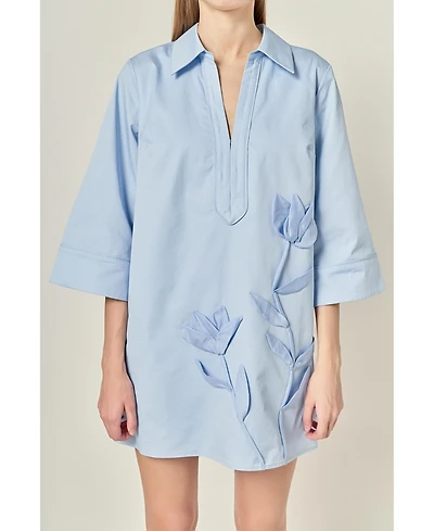 English Factory Women's Appliqued Striped Shirt Mini Dress