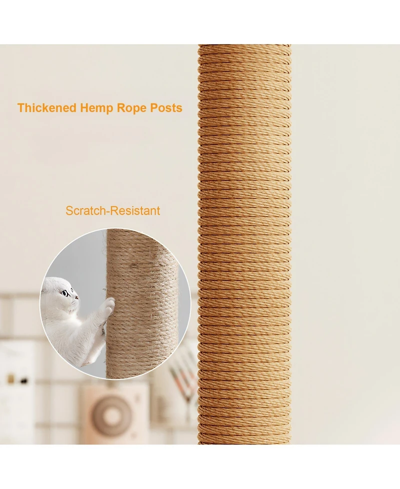 Aostirmotor 39.3" Modern Wood Cat Tree Tower with Scratching Posts, Perch, Hammock & Toys for All Cats