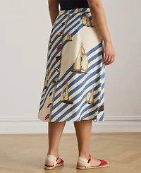 Lauren Ralph Plus Striped Sailboat Print Skirt
