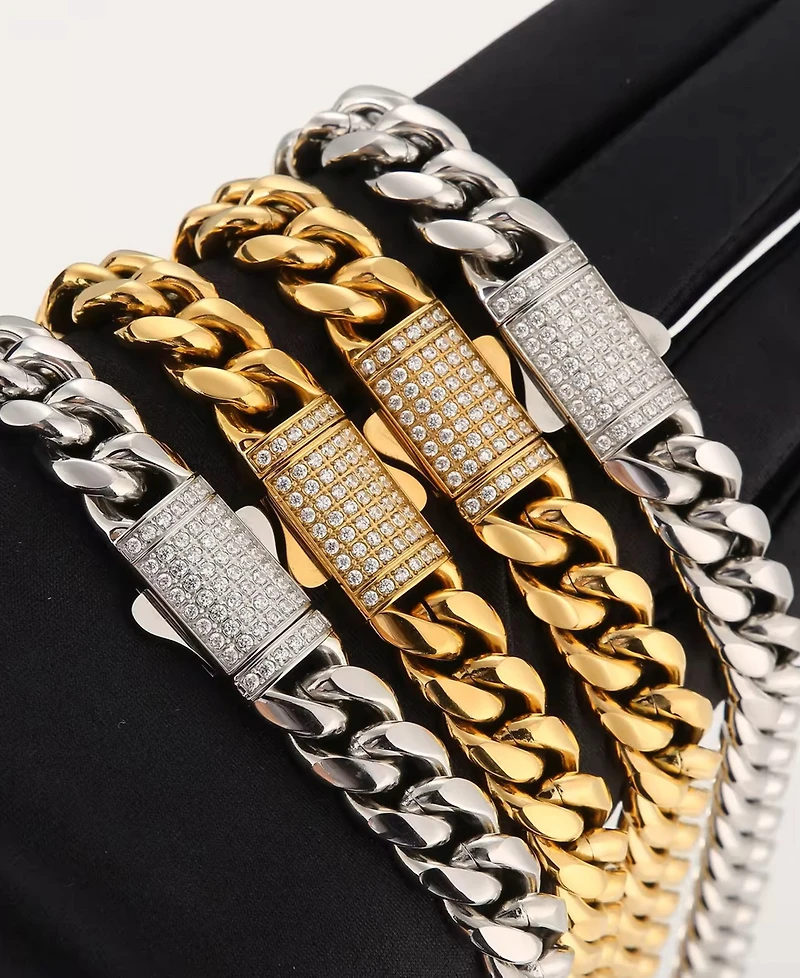 Rhona Sutton Men's Iced Cuban Stainless Steel Chain Bracelet