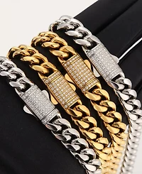Rhona Sutton Men's Iced Cuban Stainless Steel Chain Bracelet