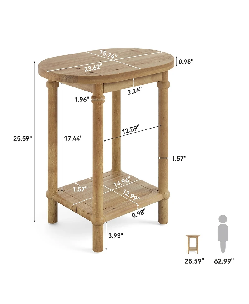 Tribesigns Oval Side Table, Farmhouse End Table with Storage Shelves, Solid Wood Nightstand for Small Spaces, Living Room, Bedroom