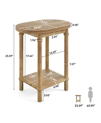 Tribesigns Oval Side Table, Farmhouse End Table with Storage Shelves, Solid Wood Nightstand for Small Spaces, Living Room, Bedroom