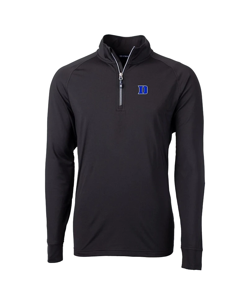 Cutter Buck Men's Black Duke Blue Devils Adapt Eco Knit Stretch Raglan DryTec Quarter-Zip Sweatshirt