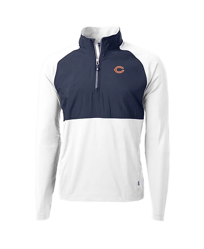 Cutter & Buck Men's Navy/White Chicago Bears Adapt Eco Knit Hybrid Quarter-Zip Raglan Jacket