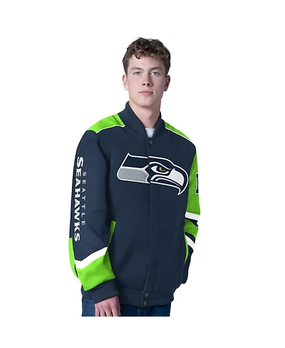 G-iii Sports by Carl Banks Men's College Navy Seattle Seahawks Prime Time Full-Zip Racing Jacket