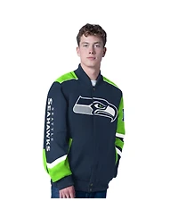G-iii Sports by Carl Banks Men's College Navy Seattle Seahawks Prime Time Full-Zip Racing Jacket