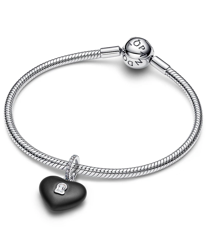 Pandora Matte Black Ceramic Heart Padlock Dangle Charm