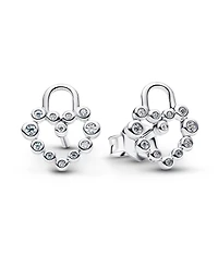 Pandora Sparkling Heart Padlock Stud Earrings