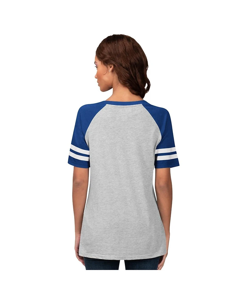 G-iii 4Her by Carl Banks Women's Heather Gray Los Angeles Dodgers Goal Line Raglan V-Neck T-Shirt