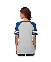 G-iii 4Her by Carl Banks Women's Heather Gray Los Angeles Dodgers Goal Line Raglan V-Neck T-Shirt