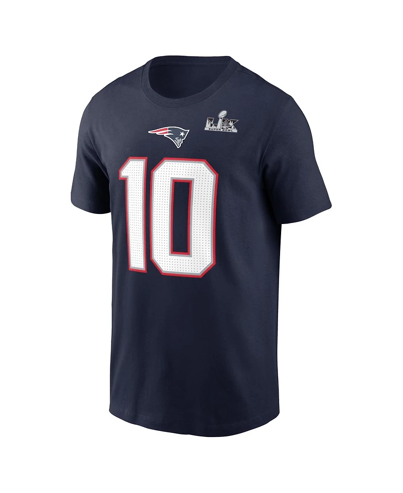 Nike Men's Drake Maye Navy New England Patriots Super Bowl Lx Patch Name Number T-Shirt