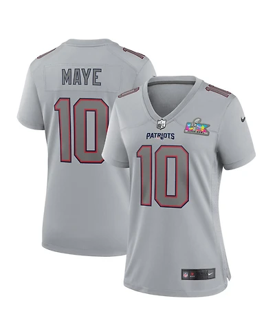 Nike Women's Drake Maye Silver New England Patriots Super Bowl Lx Patch Atmosphere Fashion Game Jersey