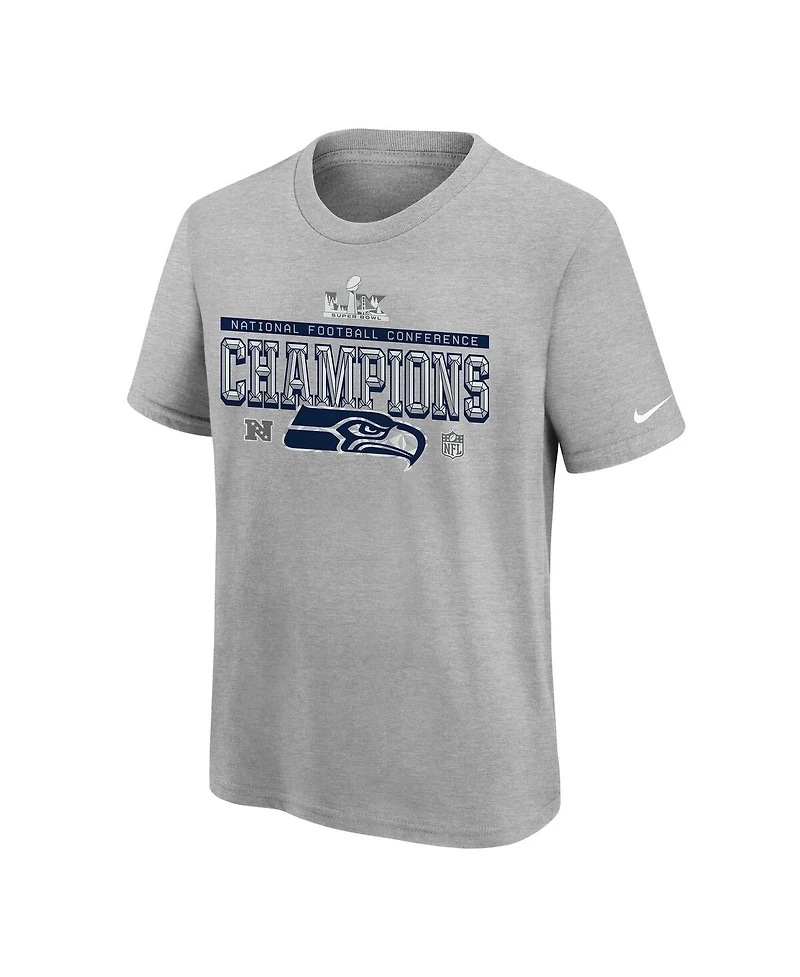 Nike Big Boys and Girls Gray Seattle Seahawks 2025 Nfc Champions Locker Room Trophy Collection Authentic T-Shirt