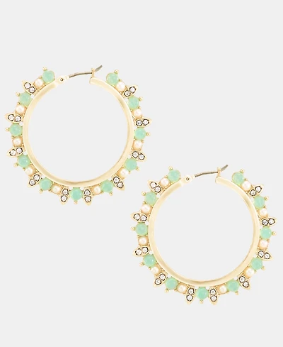 Marchesa Medium Crystal & Imitation Pearl Beaded Hoop Earrings, 1.52"