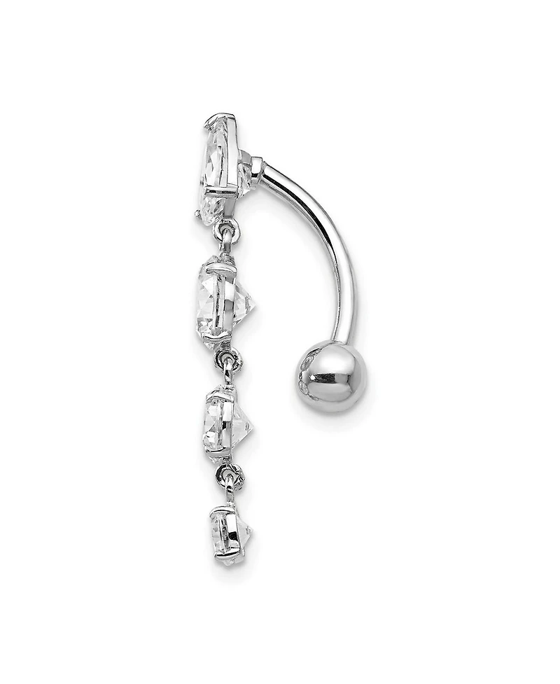 Curata Jewelry Solid 10k Yellow or White Gold Polished Screw back 14g Graduating Pear and Round Cubic Zirconia Belly Ring Dangle