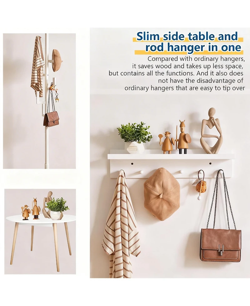 Yigii Solid Wood Wall Hook Shelf for Bathroom/Kitchen, Easy Install, Multi-Use