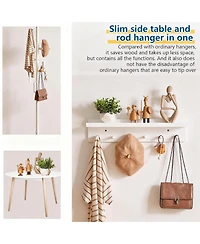 Yigii Solid Wood Wall Hook Shelf for Bathroom/Kitchen, Easy Install, Multi-Use