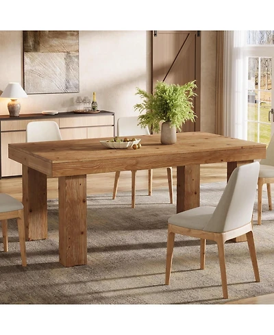 Tribesigns 63-Inch Solid Wood Dining Table for 4-6, Wooden Rectangular Dinner Tables, Farmhouse Kitchen Table with Heavy Duty Legs