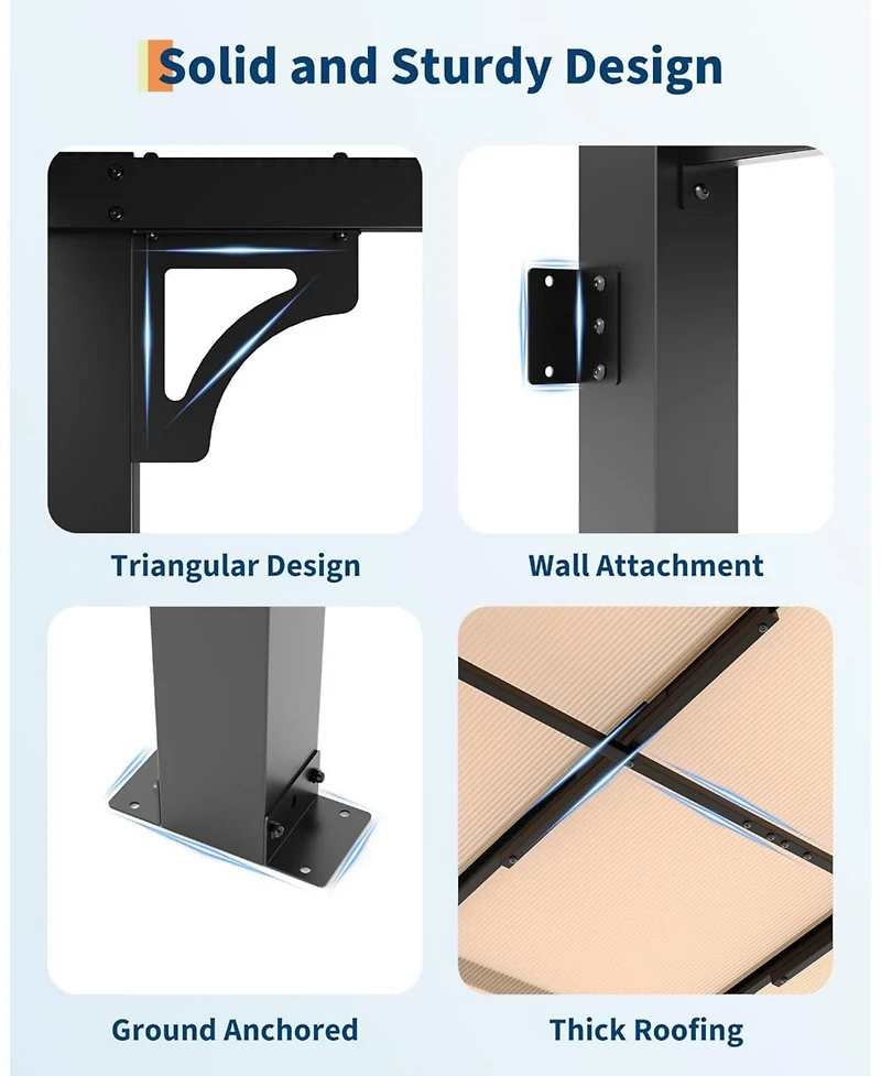 gaomon 12x20 Wall-Mounted Hardtop Gazebo, Uv-Resistant Polycarbonate Roof, Reinforced Aluminum Pergola for Patio & Deck