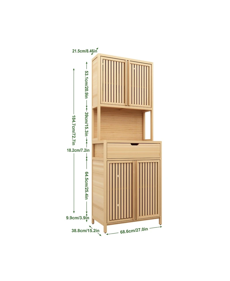 Boyel Living 72-Inch Tall Double-Door Bamboo High-Capacity Storage Cabinet