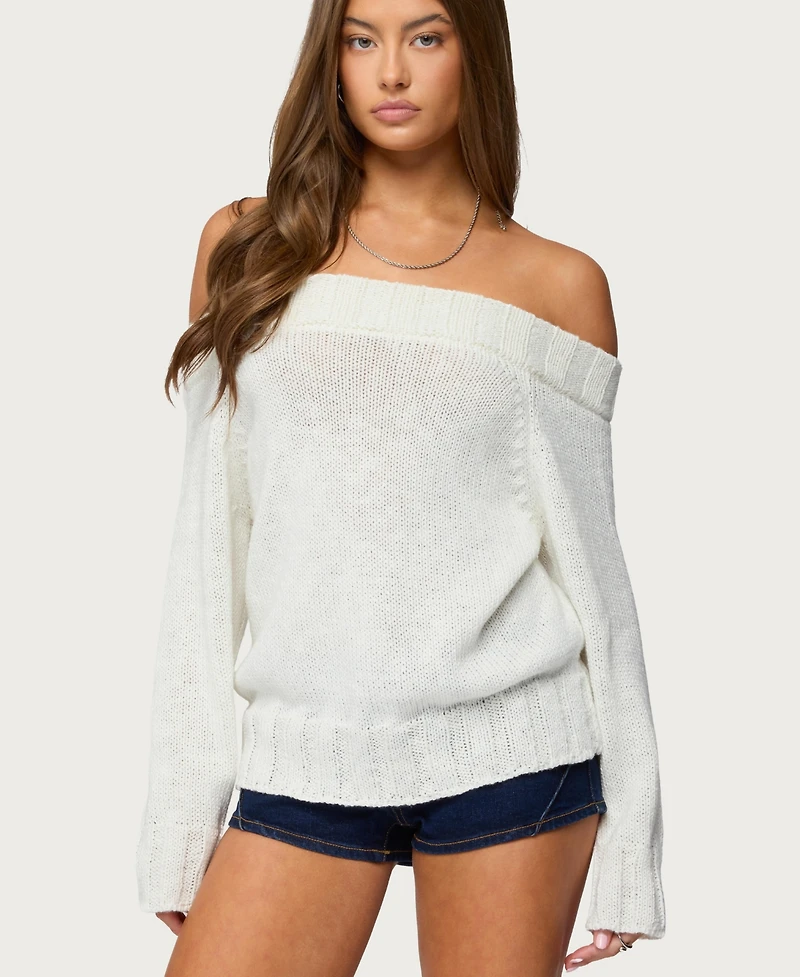 Edikted Womens Noemi Off Shoulder Sweater