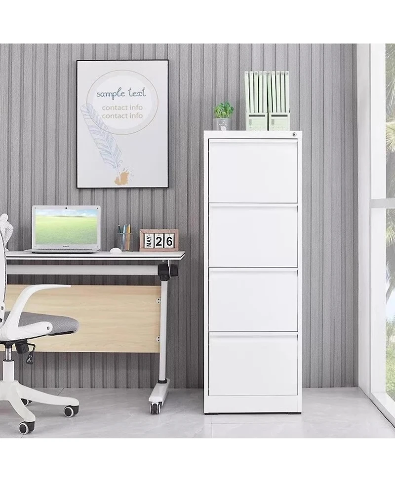 Rainsken 4 Drawer File Cabinet, Vertical Metal File Cabinet, Storage Organizer Cabinet with Lock for Letter Size/A4/Legal File