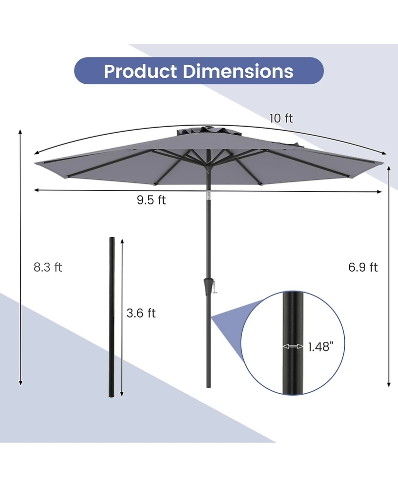 Gymax Patio Heavy Duty Market Umbrella w/ Tilt Mechanism Crank Handle 8 Sturdy Ribs Outdoor