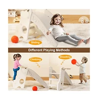 Bruce & Shark 3-in-1 Foldable Toddler Slide with Climb Basketball Hoop – Safe Triangle Structure