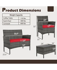 Gymax Set Of 8 Patio Furniture w/Washable Cushions and Tempered Glass Coffee Table