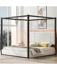Streamdale Furniture King Size Upholstery Canopy Platform Bed with Headboard