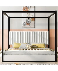 Streamdale Furniture King Size Upholstery Canopy Platform Bed with Headboard