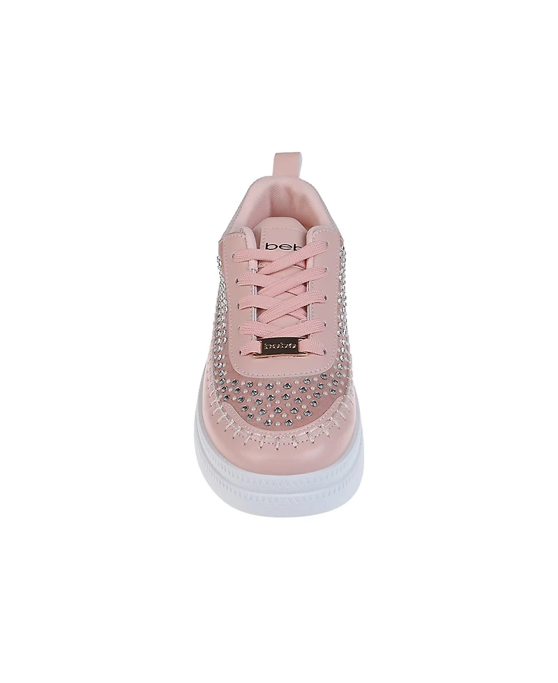 bebe Women's Sneaker with Pearl and Rhinestone Embellished Upper