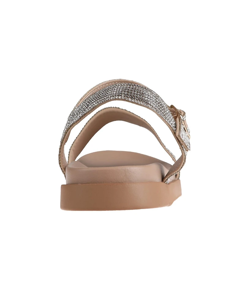 bebe Women's Sandal with Rhinestone Embellished Upper - Elegant and Comfortable