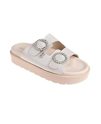bebe Women's with Rhinestone Round Buckles and Dangles B Charm Sandal