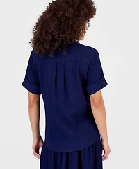 Anne Klein Essentials Petite Short-Sleeve Button-Front Shirt