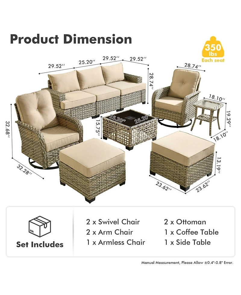 Xizzi 9 Pieces Wicker Outdoor Patio Furniture Set,Rattan Modular Sectional Sofa,Outside Swivel Rocking Chairs Coversation Set with Side Table