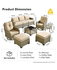 Xizzi 9 Pieces Wicker Outdoor Patio Furniture Set,Rattan Modular Sectional Sofa,Outside Swivel Rocking Chairs Coversation Set with Side Table