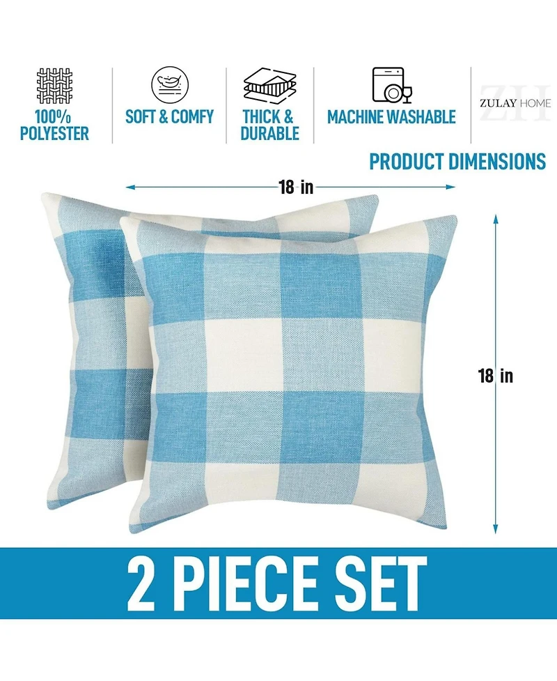 Zulay Kitchen Pack of 2 Buffalo Plaid Throw Pillow Covers - Farmhouse Porch Pillows Outdoor & Indoor Covers 18x18 inches
