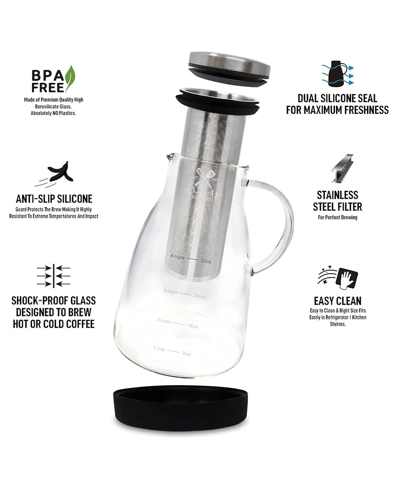 Airtight Cold Brew Coffee Maker with Extra Thick Glass Carafe