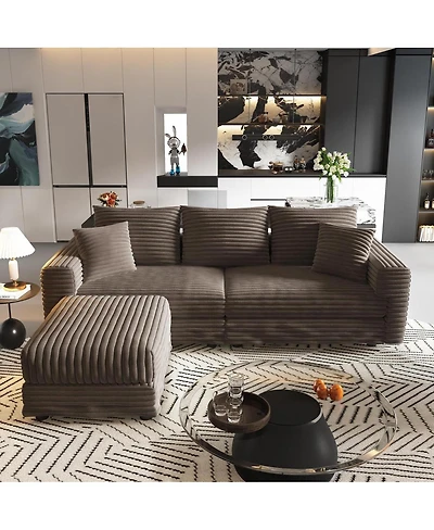 Streamdale Furniture 82.7" Plush Corduroy 3-Seat Sofa with Movable Ottoman