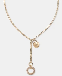 Dkny Gold-Tone Drama Crystal Logo Charm Y Necklace